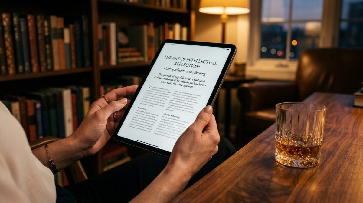 タブレットでコラムを読む落ち着いた時間